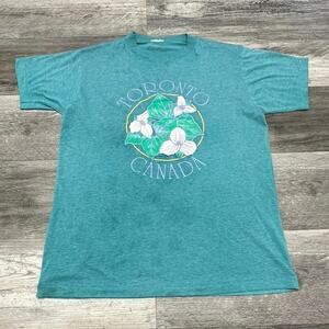 Vintage 80s Toronto Canada Blue‎ Mens M Ontario White Trillium Flower T-Shirt